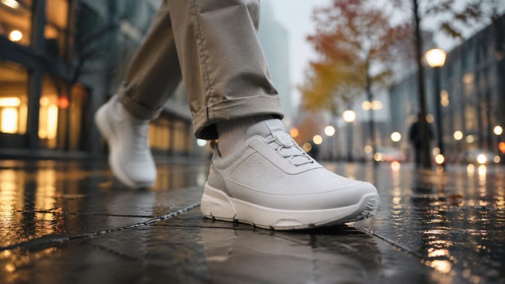 雨の街路を歩くOn Cloud6 Waterproof
