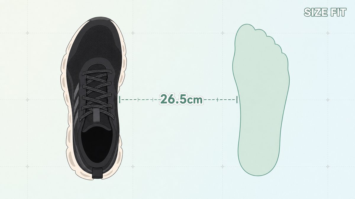 On Cloud 6 Waterproofと足型を並べた26.5cmのサイズ感比較イラスト