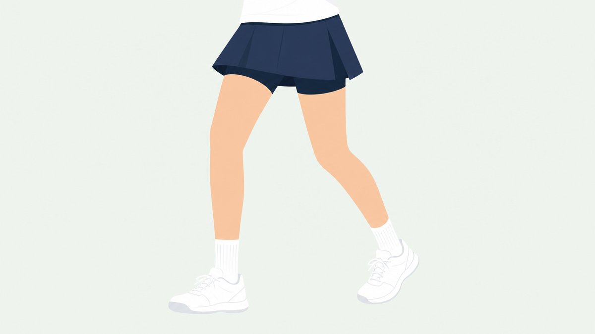 白Tシャツ×ネイビースコートの鉄板テニスコーデ(フラットイラスト)