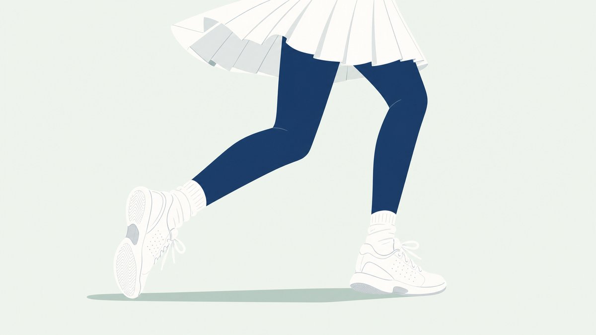 白プリーツスカート×ネイビータイツのしゃれ見えテニスコーデ(フラットイラスト)